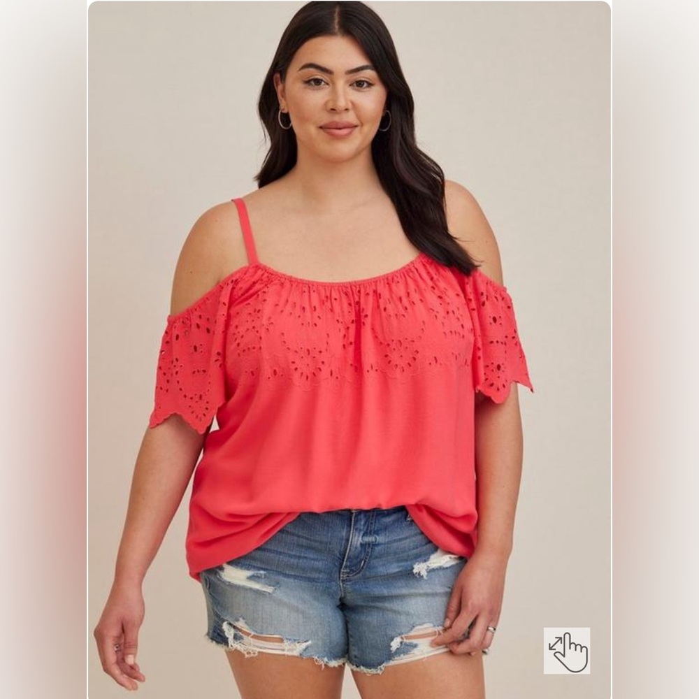 Torrid Challis Embroidered Cold Shoulder Top